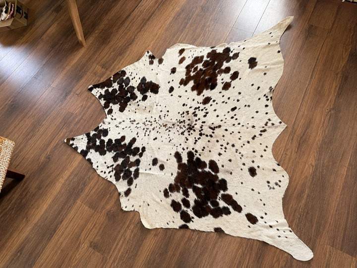 Tricolor Spotted Cowhide Rug | Genuine Hair-on Cowhide | Large 54” x 62” Western Area Rug
