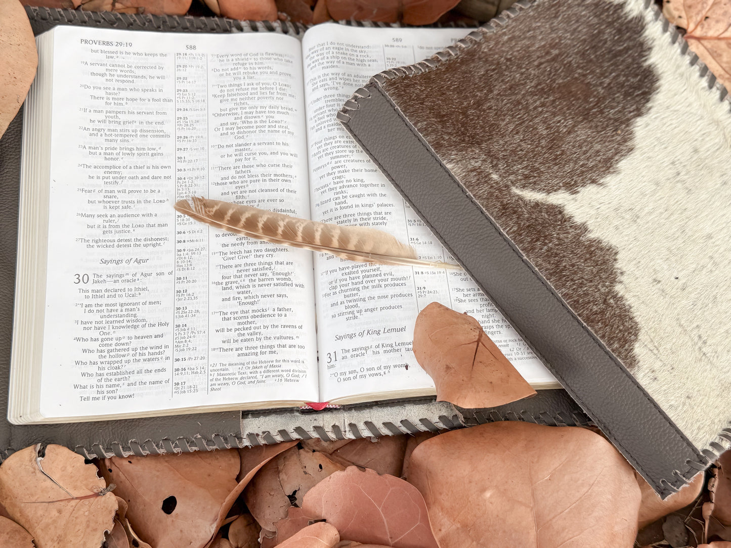 Handmade Cowhide & Chocolate Leather Bible Cover – Large Print Bible or Composition Notebook Sleeve