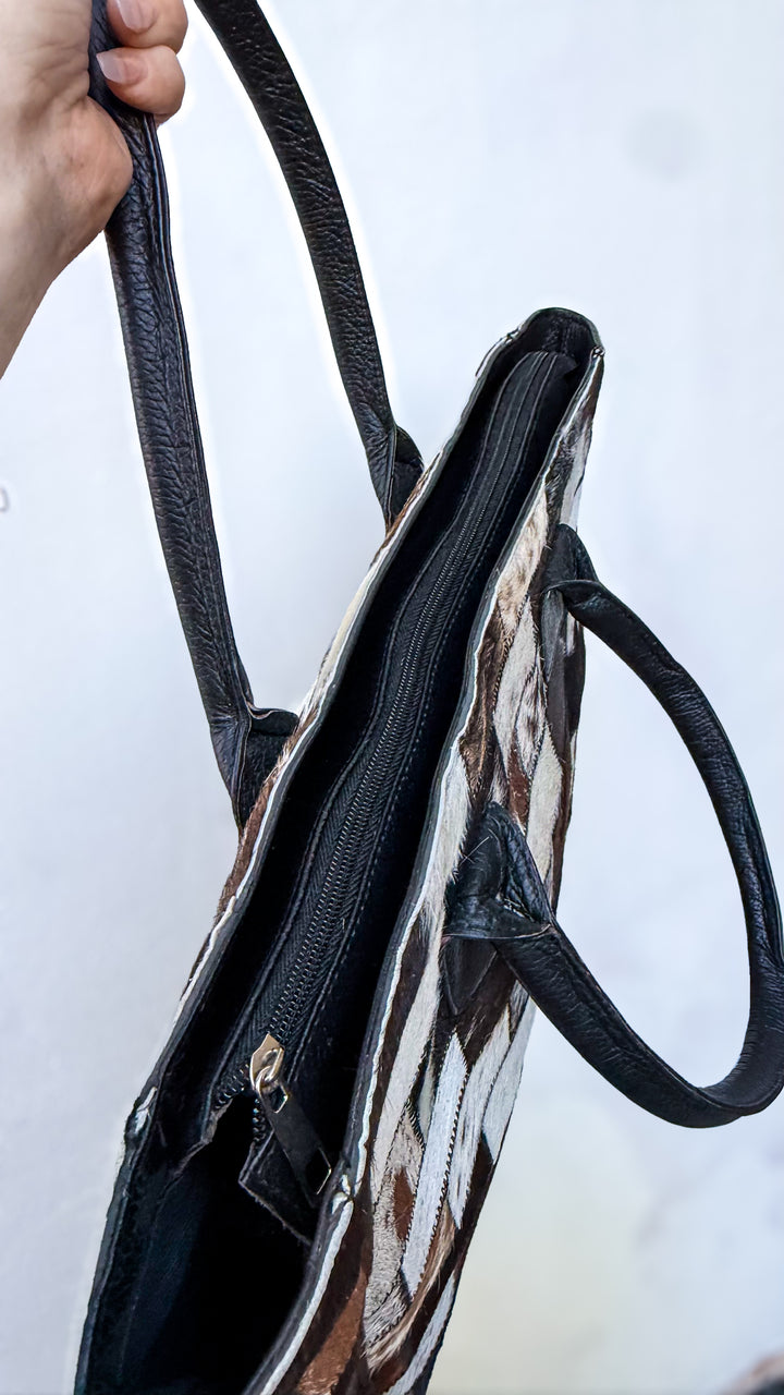 The Longcheck | Patchwork Cowhide Leather Tote Bag