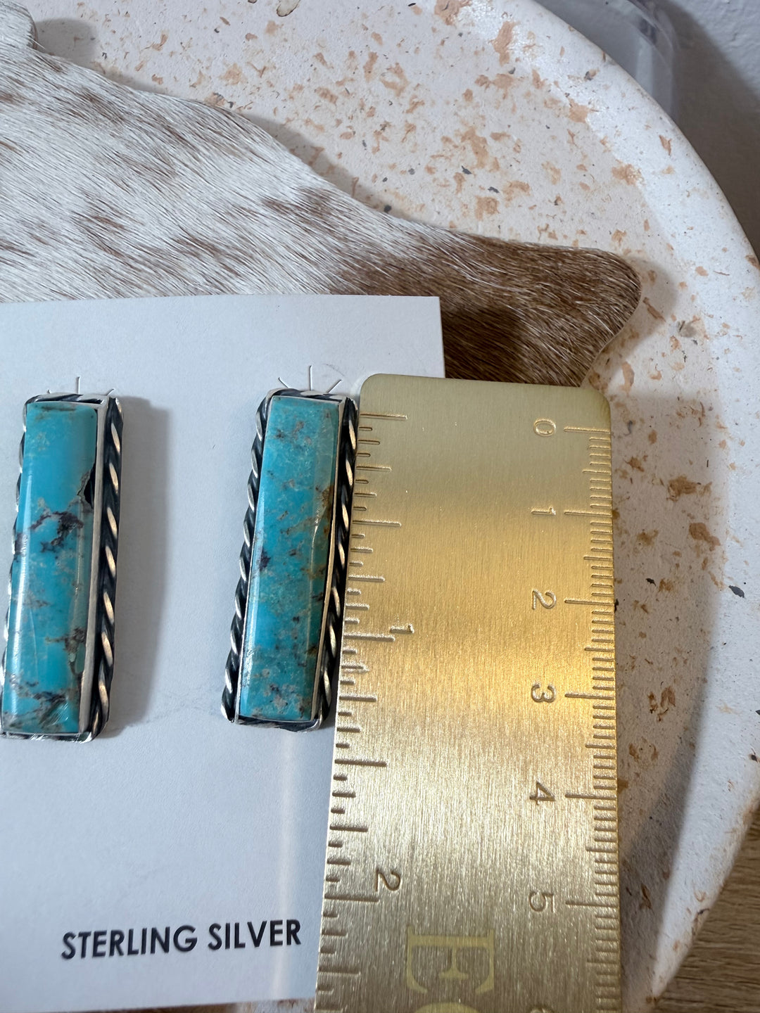 Steve Francisco Navajo Handmade Kingman Turquoise Bar Earrings