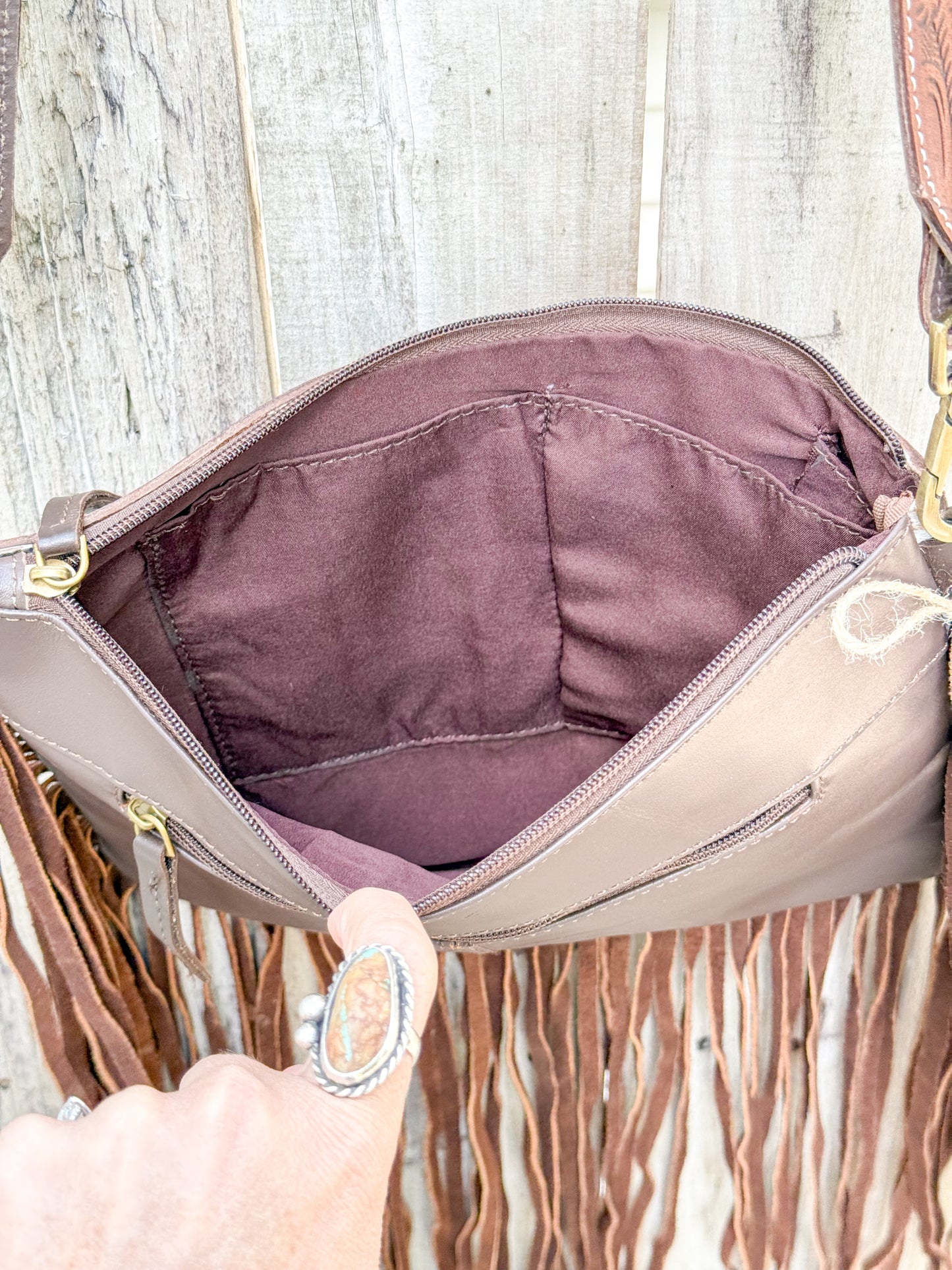 Southwestern Chic Fringe Tooled Leather Strap Crossbody