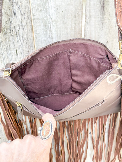 Southwestern Chic Fringe Tooled Leather Strap Crossbody