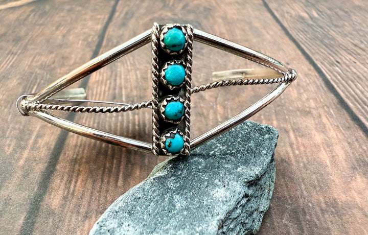 Handmade Navajo Sterling Silver Turquoise Cuff by Janice Spencer 6.5”