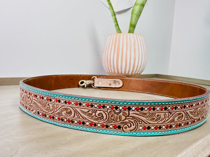 Aces High Western Tooled Leather Crossbody Strap