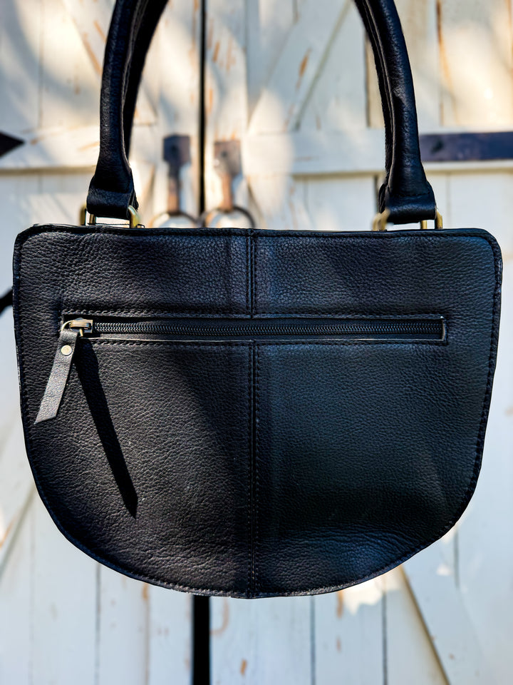 Featherlight Tooled Leather & Cowhide Crossbody Satchel