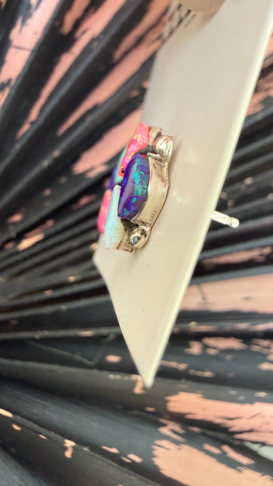 Charlotte Natewa Navajo Lab Opal Sterling Silver Stud Earrings