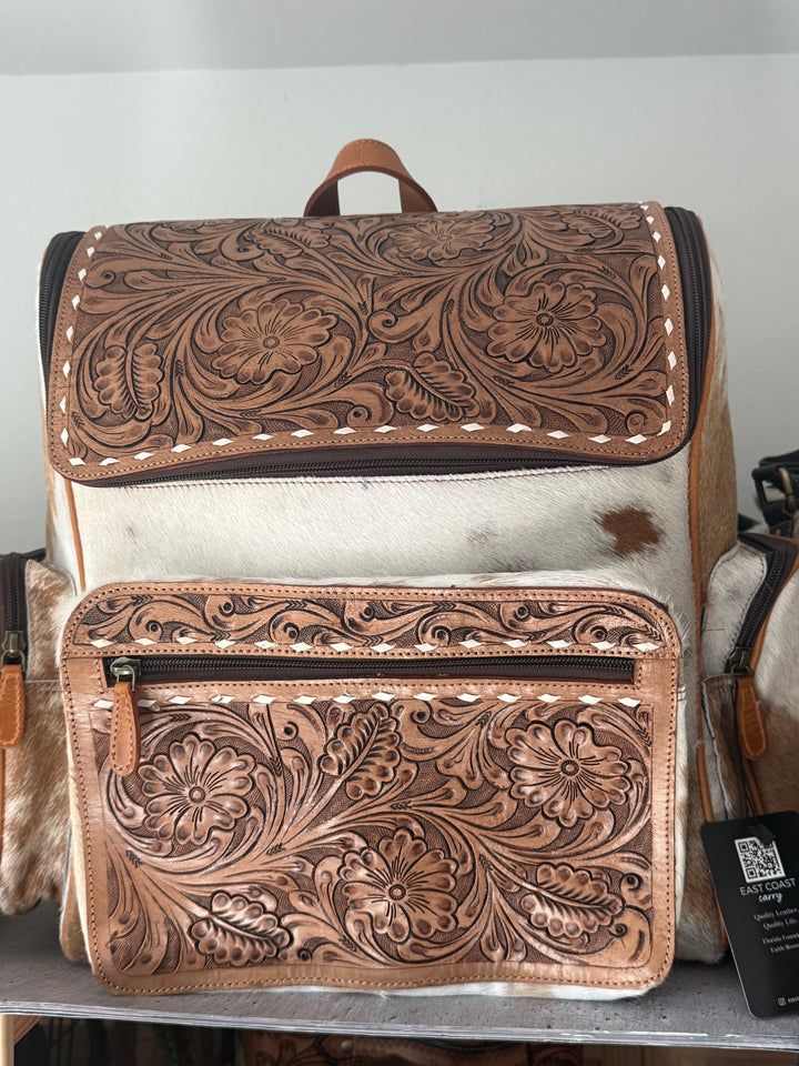 The Bubba XL Backpack | Tooled Leather Cowhide Travel Bag