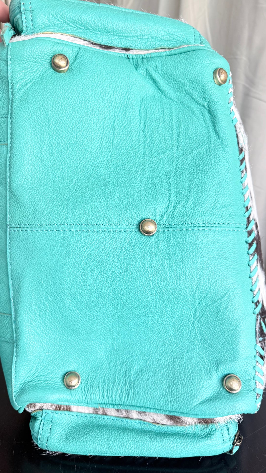 The Tipheni Mini Duffel | Mint Green Leather & Speckled Cowhide Gym Bag