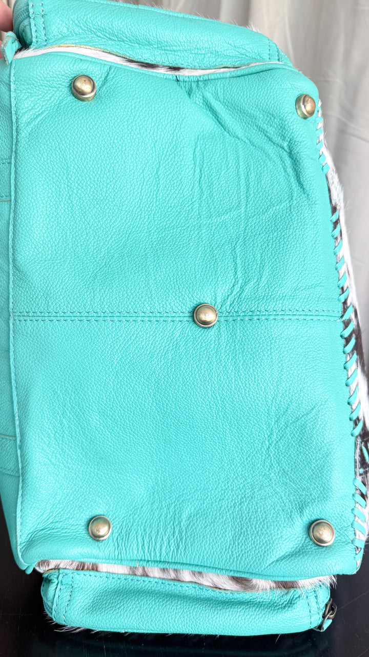 The Tipheni Mini Duffel | Mint Green Leather & Speckled Cowhide Gym Bag