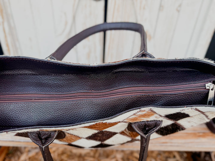 Check Her Out Tote | Genuine Cowhide Patchwork Leather Tote