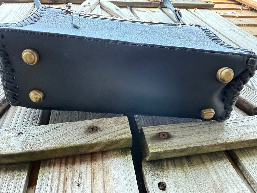 Black and Bloom | Black and Brown Tooled all Leather Western Crossbody Purse