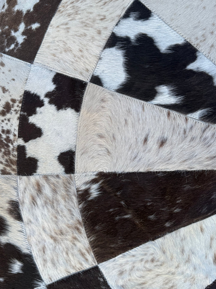 The Prairie Mosaic Round Rug – Genuine Cowhide Patchwork Rug – Approx. 3 Ft Round