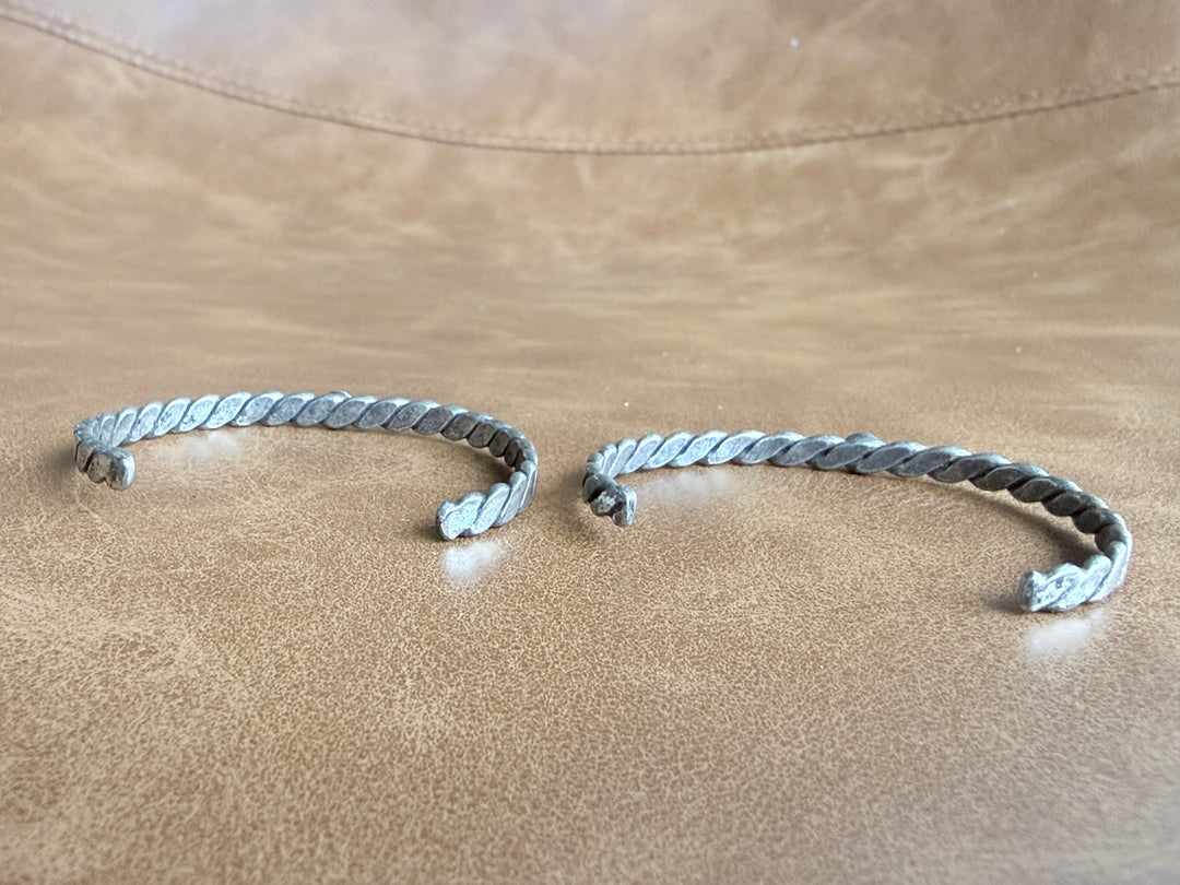 Vintage Sterling Silver & Turquoise Childs Cuff Bracelets | Set of 2