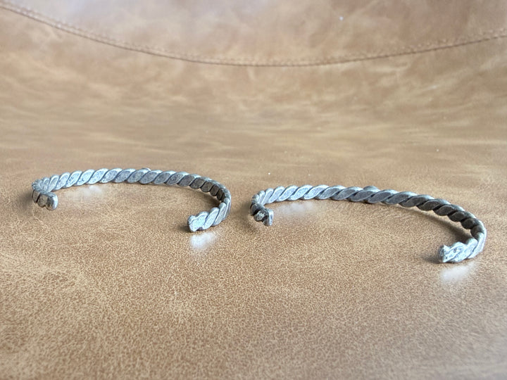 Vintage Sterling Silver & Turquoise Childs Cuff Bracelets | Set of 2
