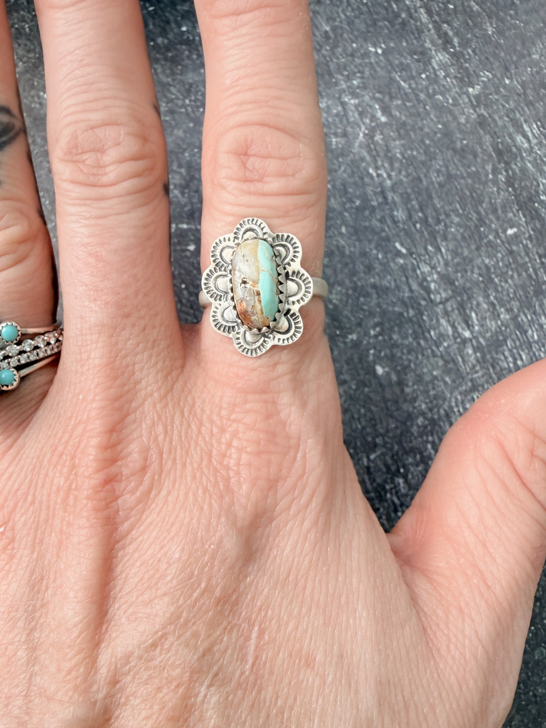Southwestern Scallop Royston Ribbon Turquoise Sterling Silver Ring – Size 7
