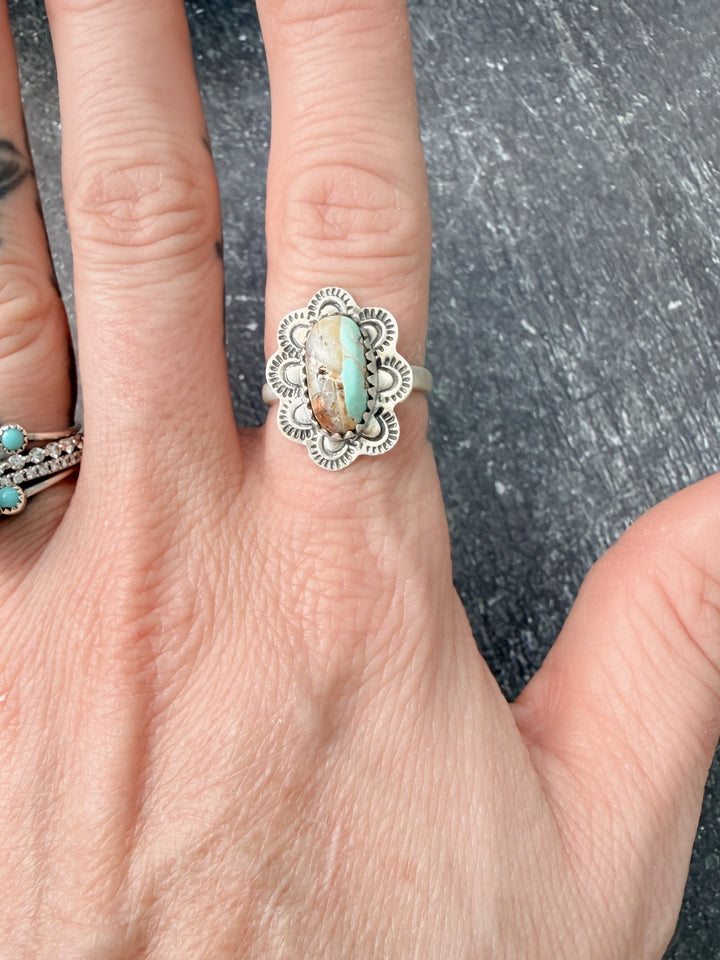 Southwestern Scallop Royston Ribbon Turquoise Sterling Silver Ring – Size 7