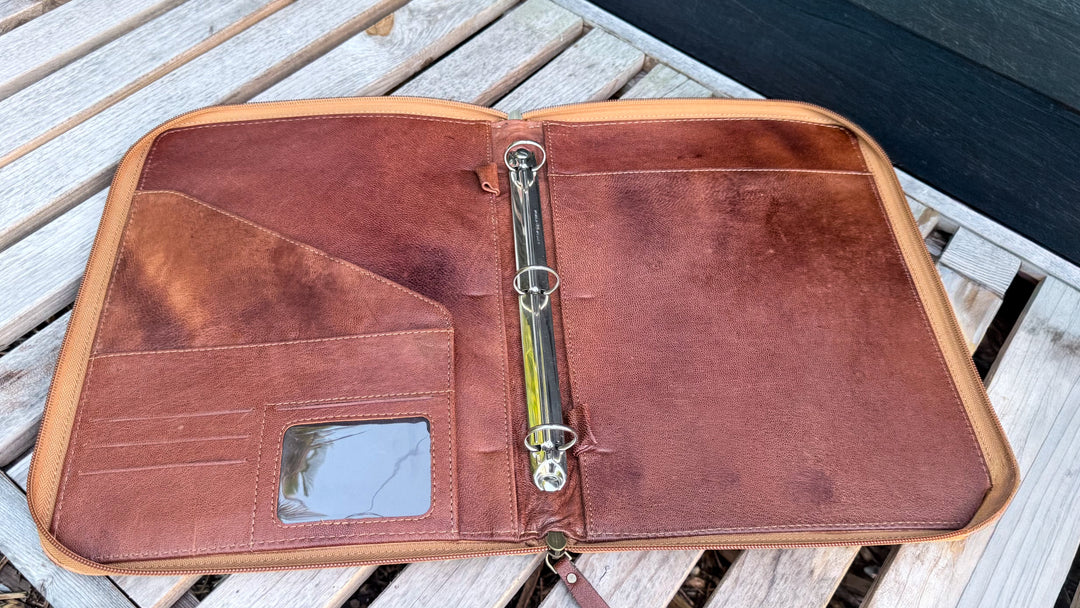 Western Tooled Leather Zipper Padfolio | 1” Ring Binder & Work Organizer