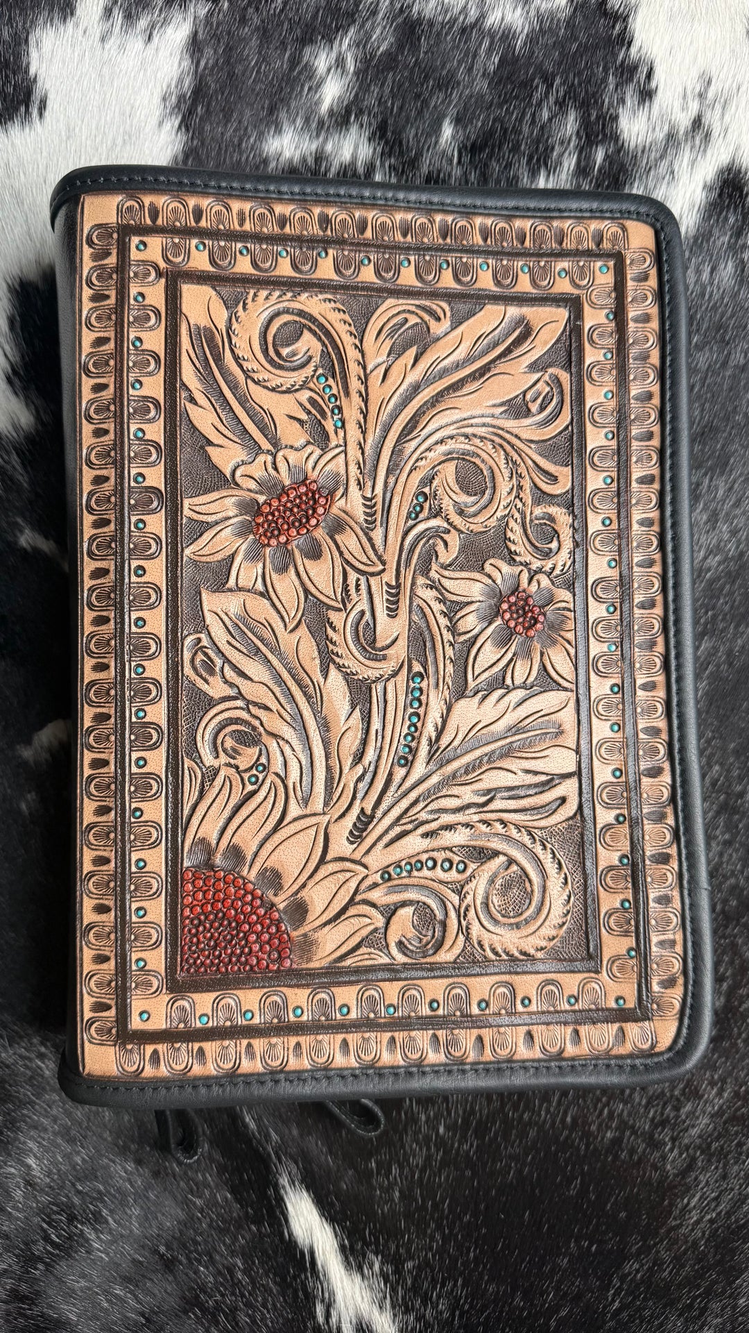 Hand Tooled Leather Bible Cover | Fits Standard, Large Print & Beautiful Word Bibles | Genuine Leather Zip Bible Case