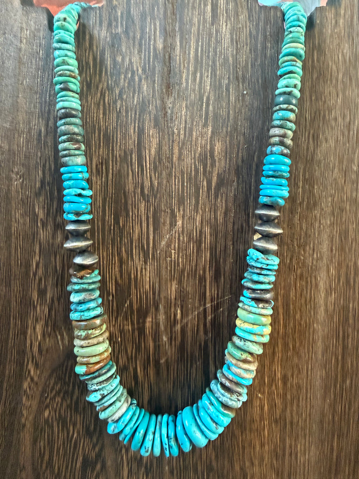 Navajo Turquoise Heishi & Sterling Silver Pearl Necklace – Handmade 19.5” – By Mason Lee