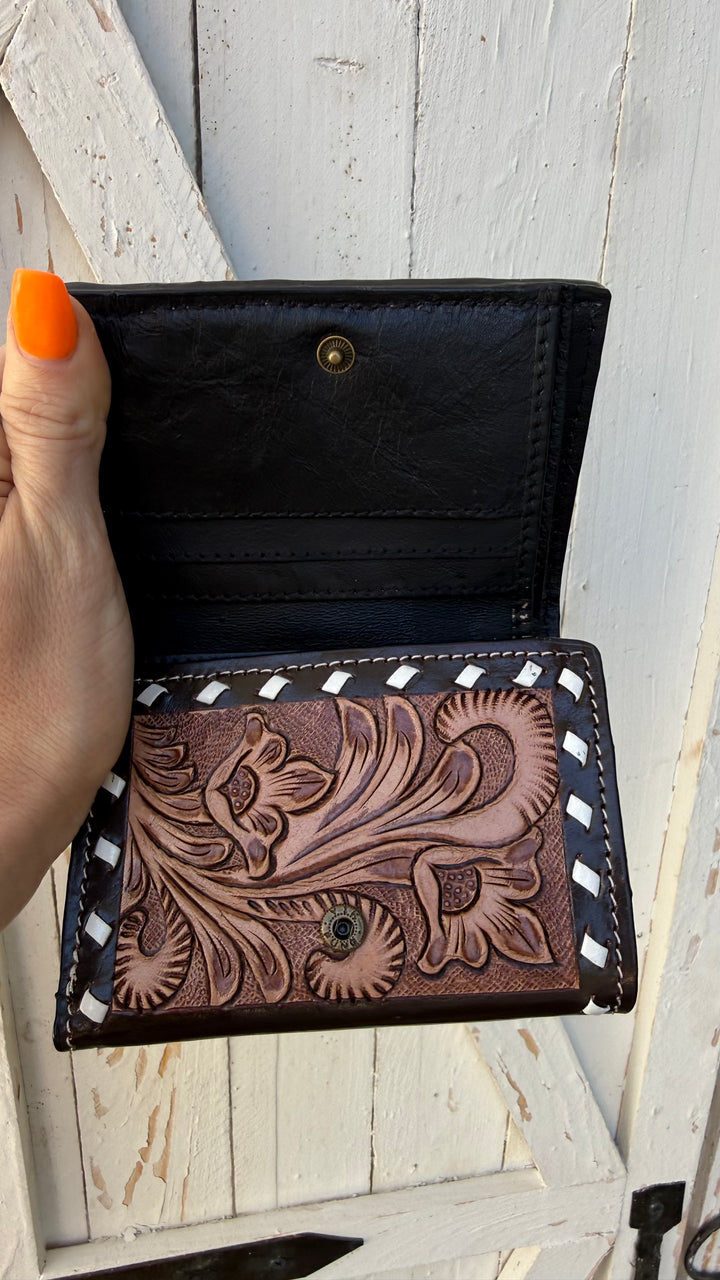 Compact Cowhide & Tooled Leather Bifold Wallet