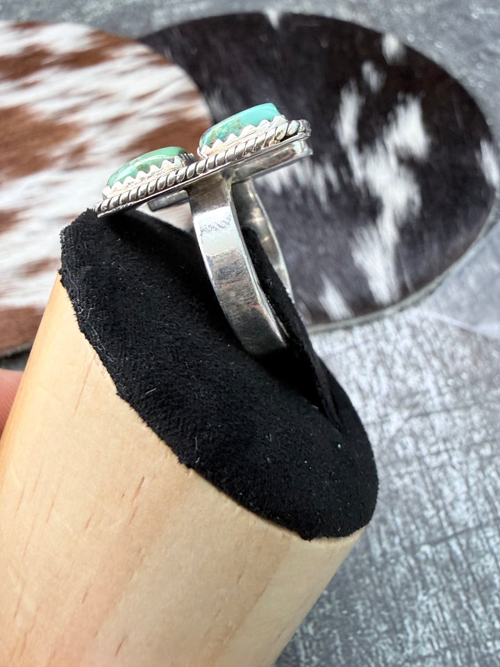 Four Stone Turquoise Floater Ring | Sterling Silver | Adjustable Size 7.5–10 | Handmade
