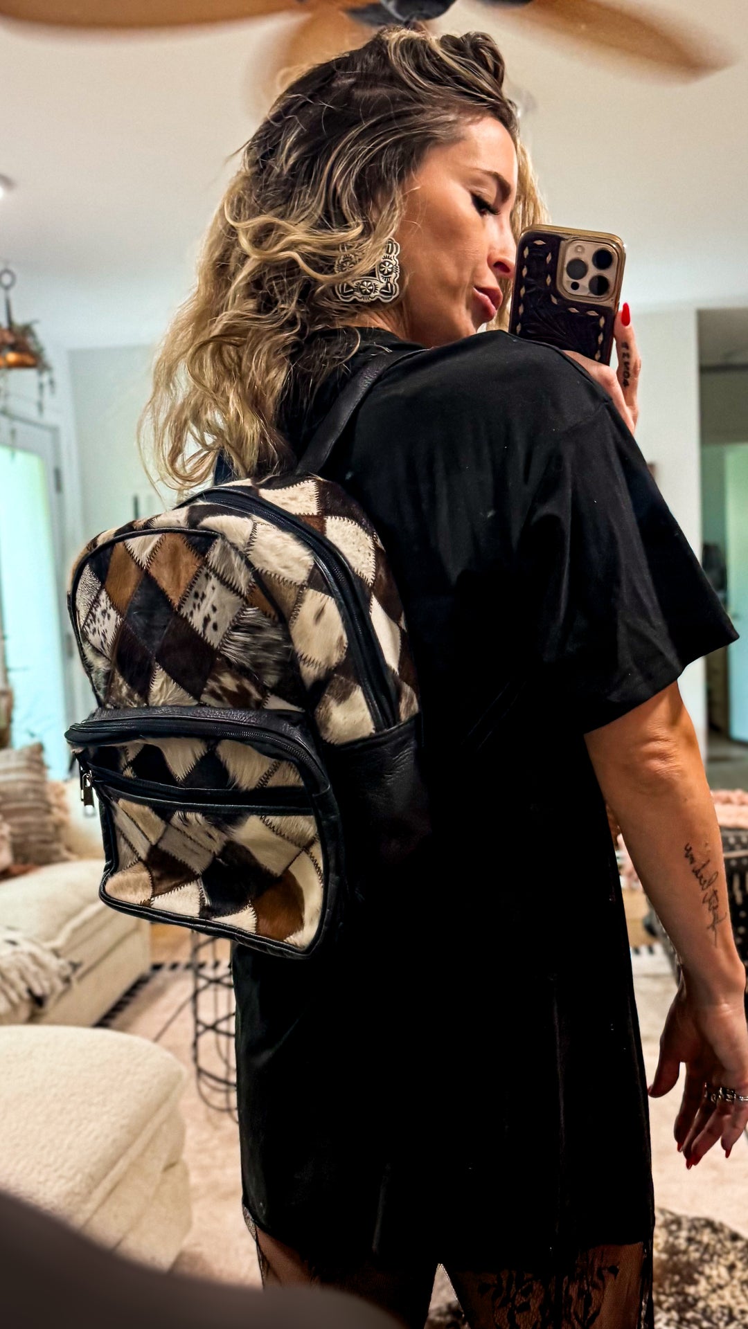 The Check Her Out Mini Backpack | Hair-on-Hide Patchwork Leather Mini Backpack