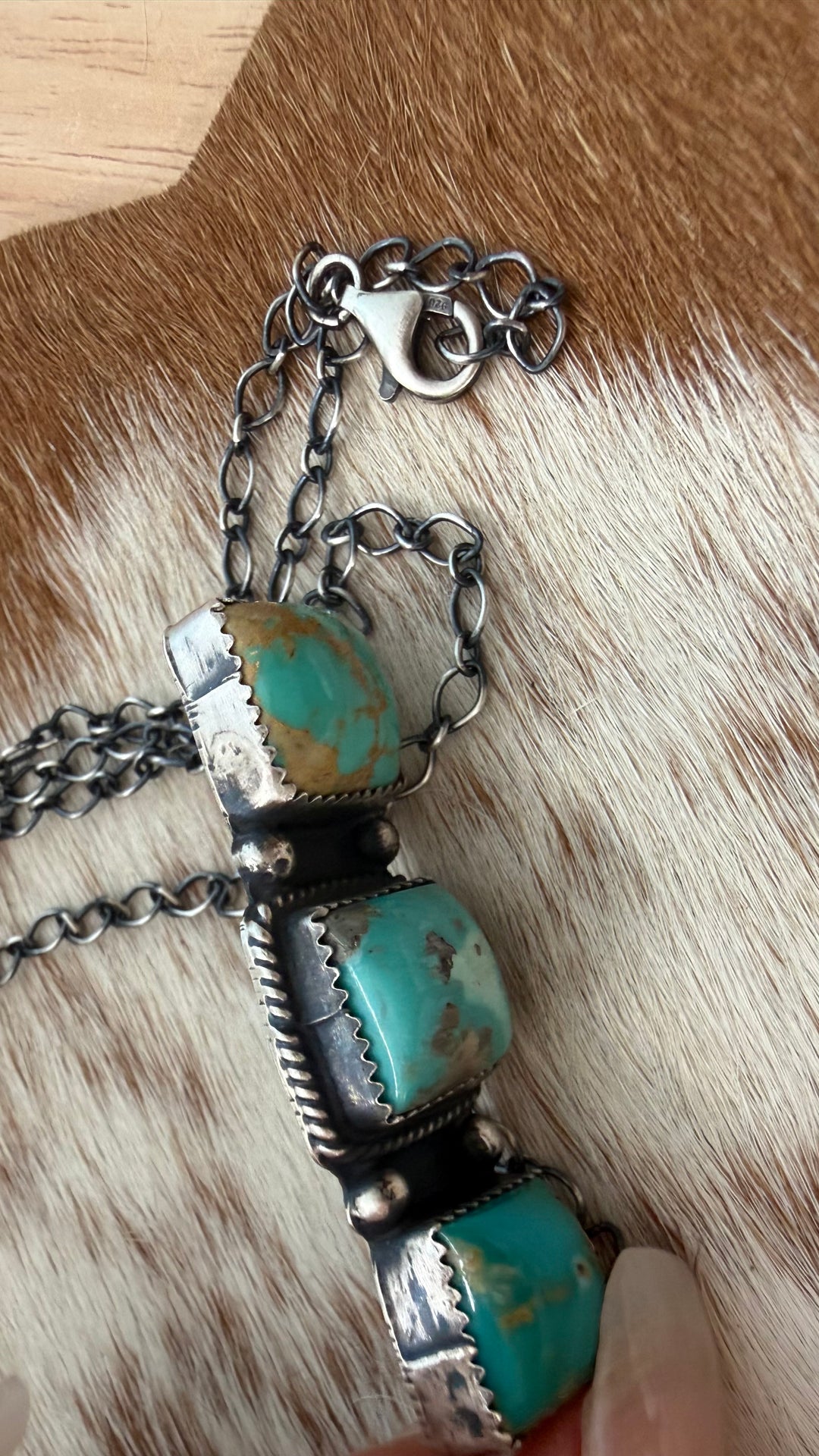 Navajo Handmade Triple Turquoise Bar Necklace | Sterling Silver | Alysa Martinez | 18” Southwestern Necklace