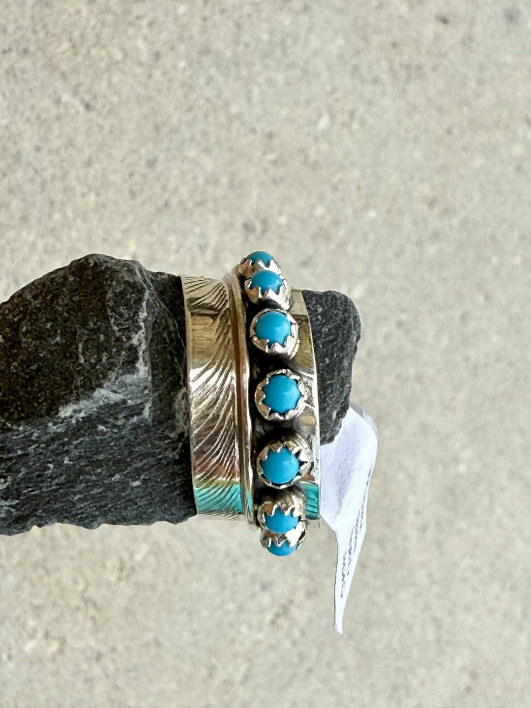 10 stone Sterling silver bypass feather kingman Turquoise ring handmade by Navajo Chester Charley