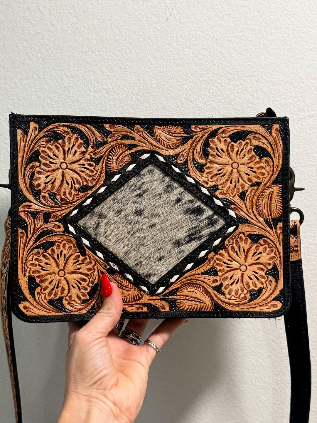 The Crossroads | Hand-Tooled Leather & Cowhide Crossbody