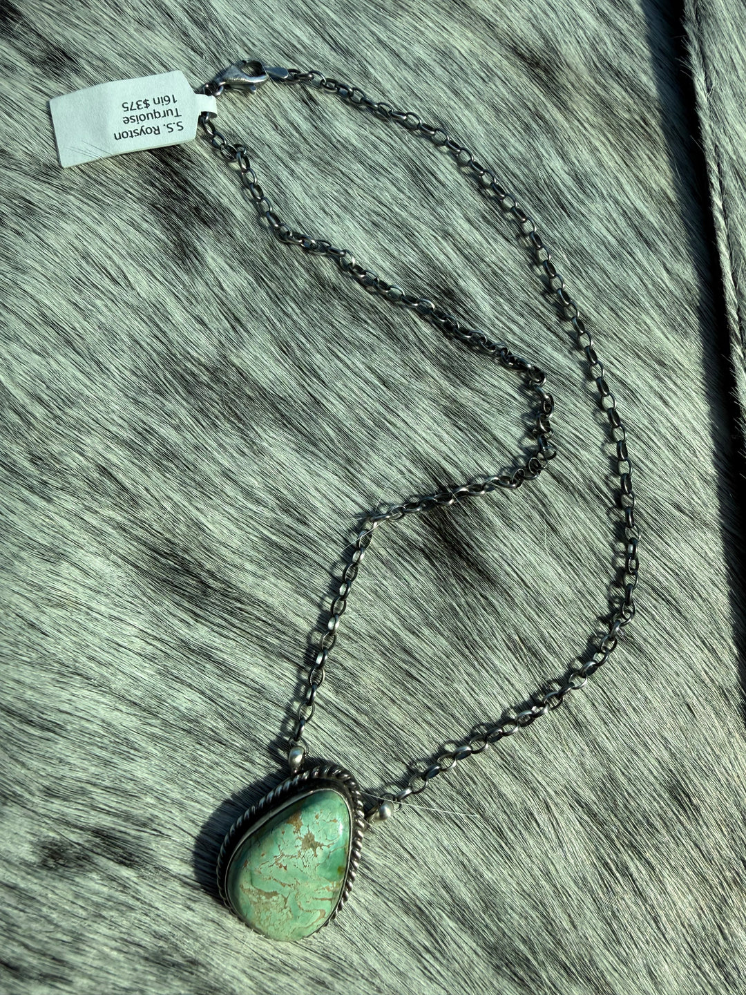Navajo Royston Turquoise Pendant Necklace – Sterling Silver Handmade Chain – 16” – Signed Donovan Skeet