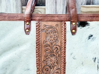 The Trailmate: Cowhide & Tooled Leather Travel Tote