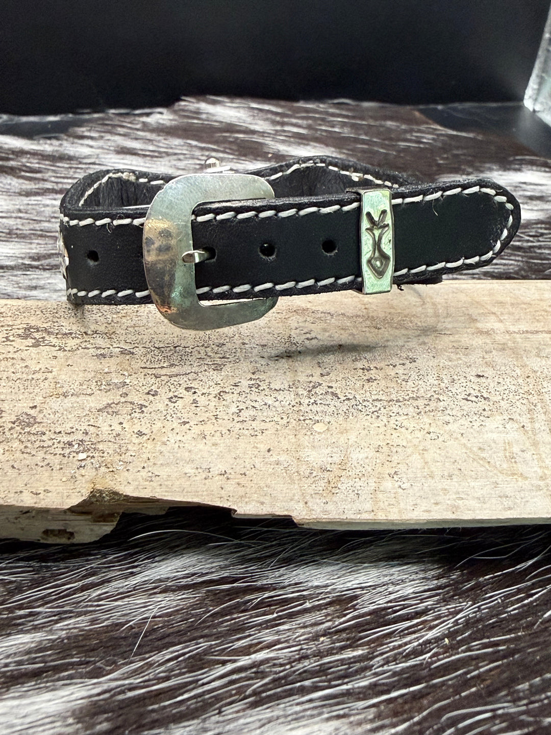 Navajo Kingman Turquoise Sterling Silver & Leather Cuff Watch