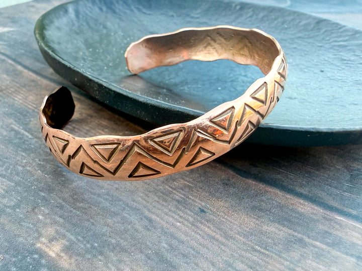 Navajo triangle stampwork copper stacker cuff bracelet