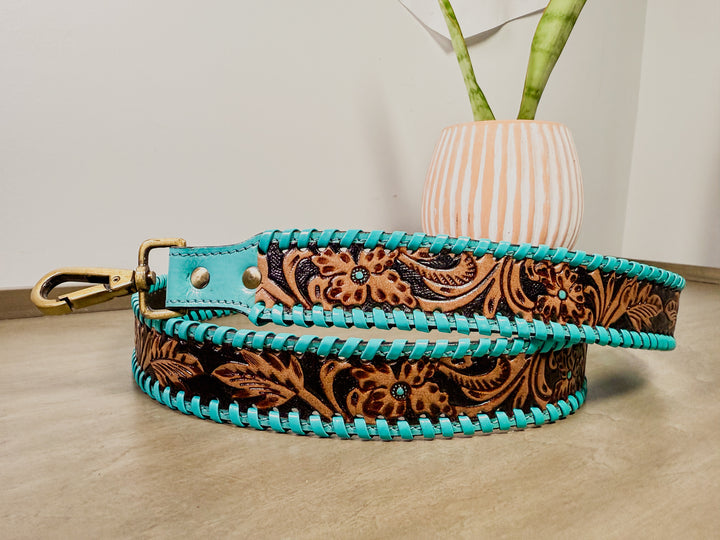 Turquoise Babe Western Tooled Leather Crossbody Strap