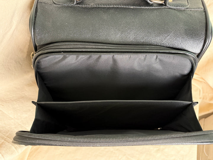 Black & White Diamond Check Leather Rolling Carry-On Suitcase | Small Travel Luggage