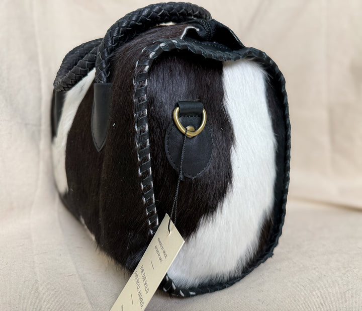 Soft & Strong™ Cowhide Satchel | Black & White Genuine Hair-On Hide Black Leather Handbag