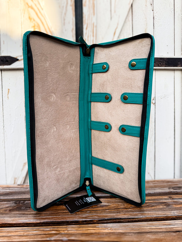 The Blossom Keeper | Cowhide Squash Blossom Necklace Travel Case | Leather Jewelry Organizer