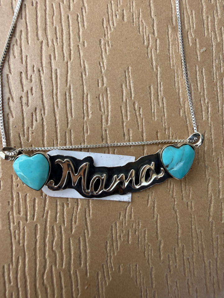 Navajo Handmade Sterling Silver Kingman Turquoise Mama Necklace | Signed by Charlene Yazzie | Choose Your Style