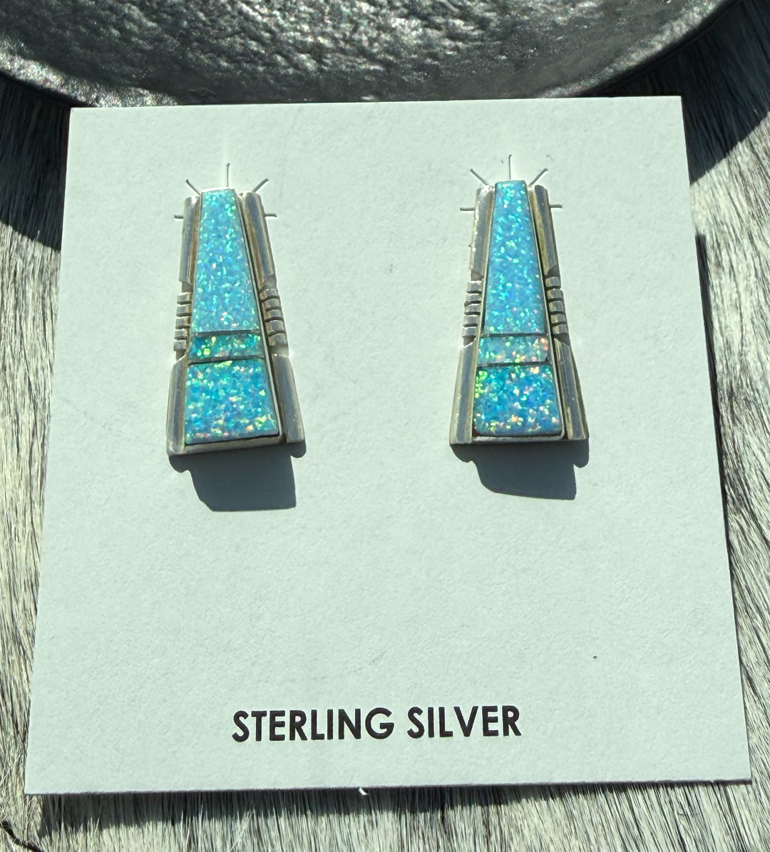 Blue Opal and Sterling Silver Navajo Handmade Earrings by Steve Francisco