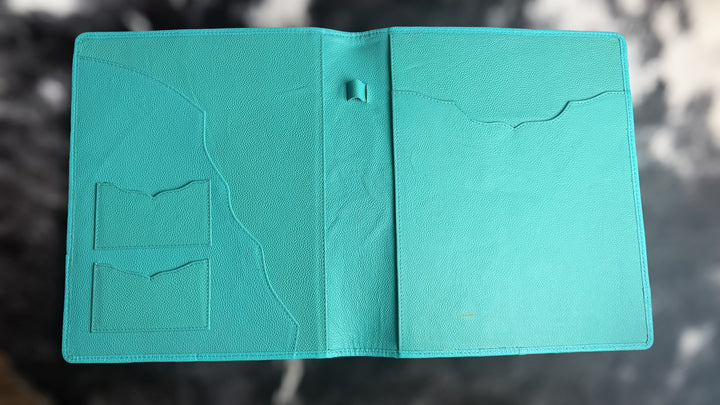Genuine Leather Cowhide Padfolio | Turquoise Tooled Leather Portfolio Folder | Executive Portfolio Organizer