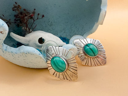 VINTAGE stamped Malachite & Sterling Silver earrings