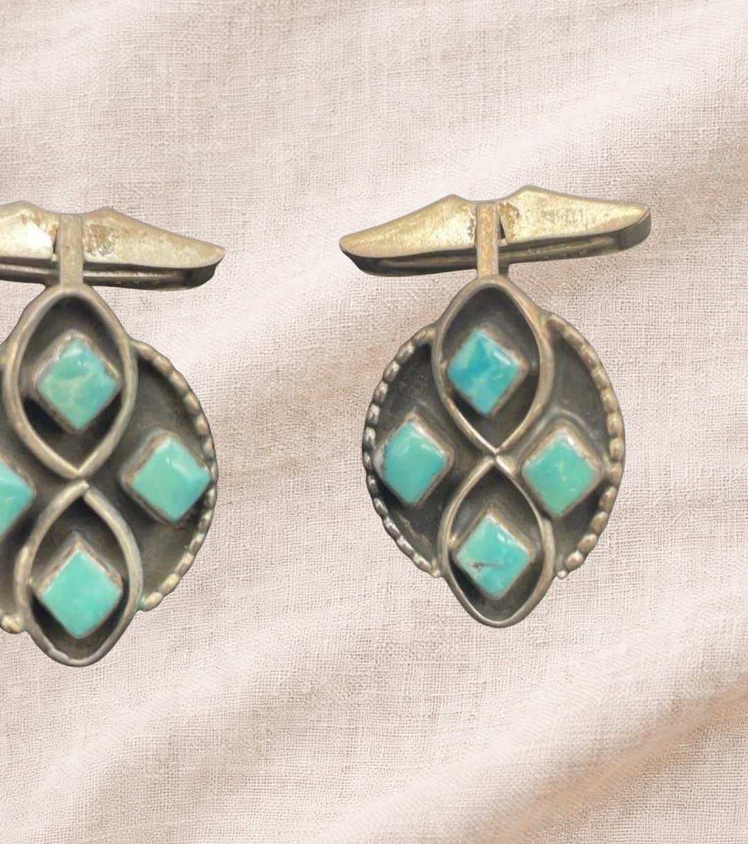 Vintage Sterling Silver & Turquoise Cufflinks | Estate Native American Style | Tested Sterling | Men’s Southwestern Jewelry