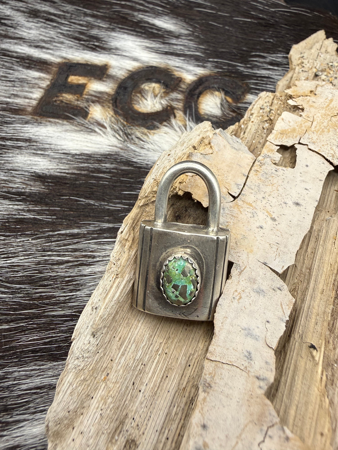 Navajo Sterling Silver Lock Necklace Charm Pendants | Turquoise or Pink Conch