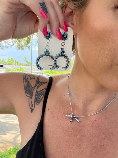 Zuni handmade snake eye Turquoise & Sterling Silver large Naja Dangle Earrings by Joann Cheama