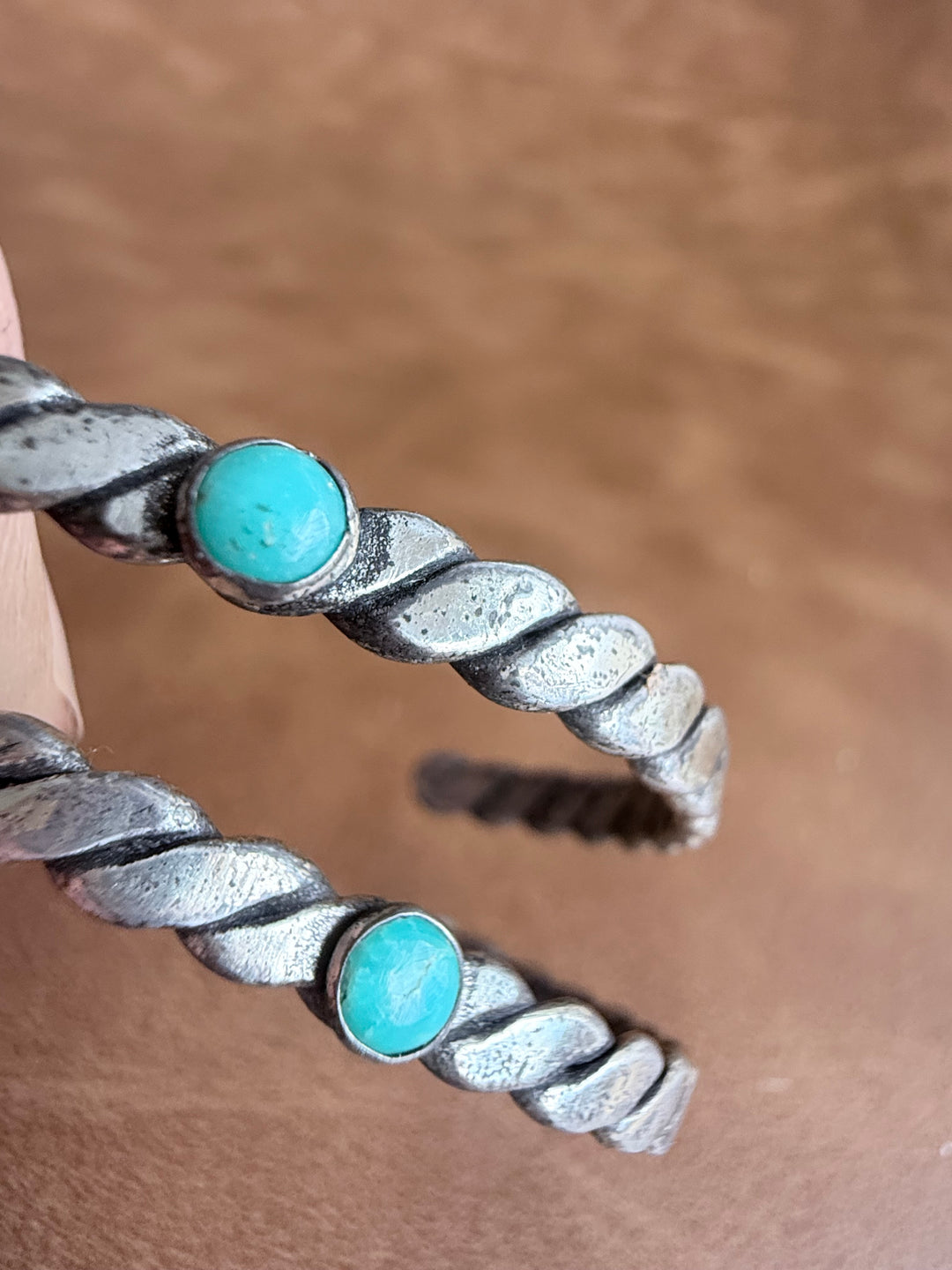 Vintage Sterling Silver & Turquoise Childs Cuff Bracelets | Set of 2