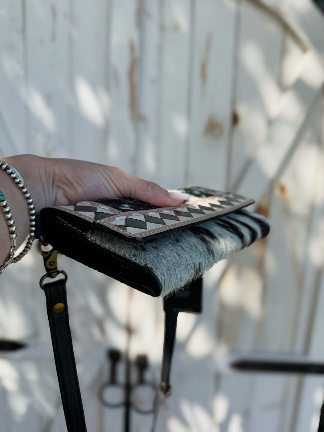 Speed Check Diamond Clutch | Black and White Cowhide Leather Diamond Checkered Convertible Clutch