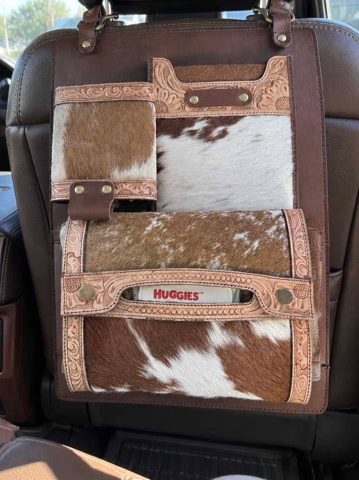 The Backroad Organizer | Cowhide & Leather Car Seat Organizer