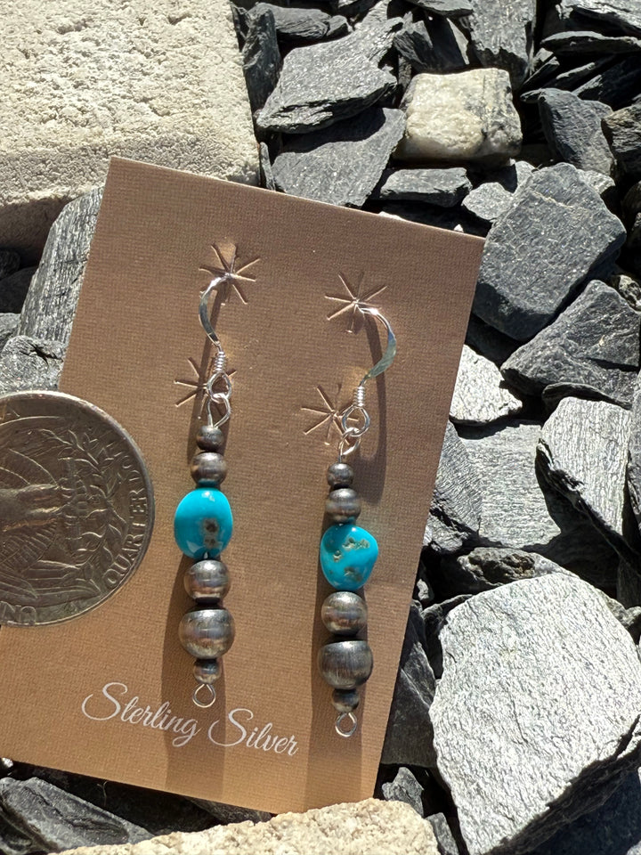 Sterling Silver Desert Pearl Dangle Drop Earrings with Turquoise