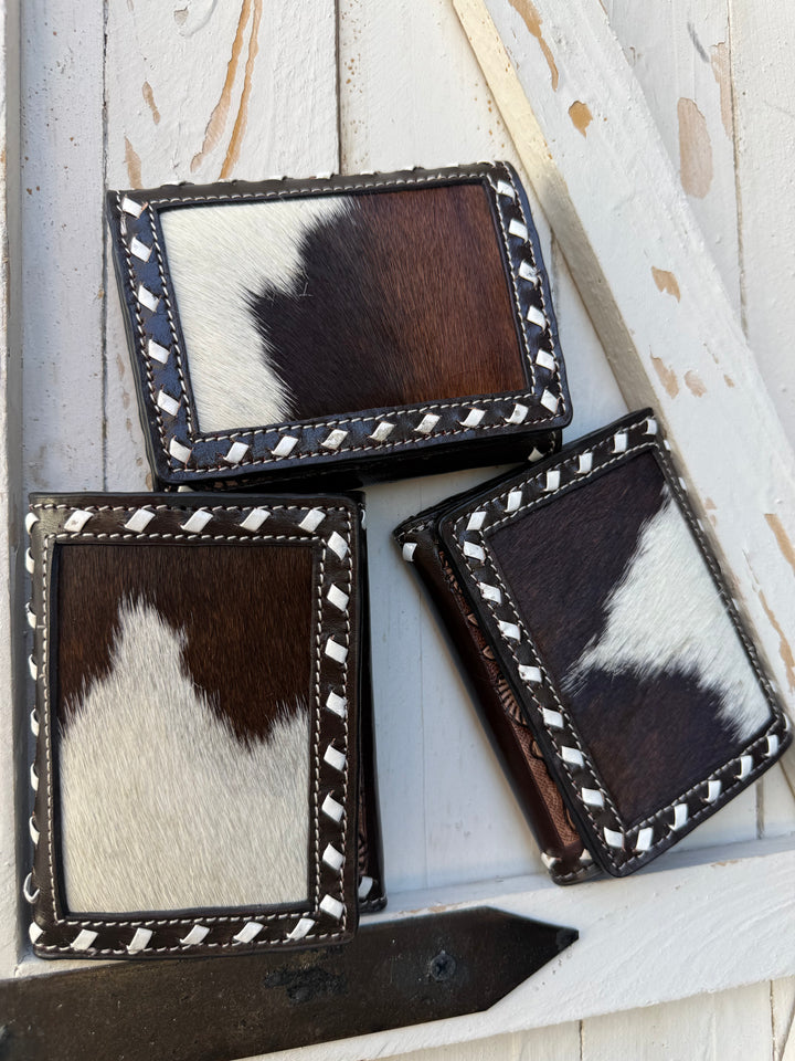 Compact Cowhide & Tooled Leather Bifold Wallet