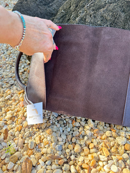 Tooled leather and Cowhide MAMA Book / standard size Bible cover with Turquoise Handle